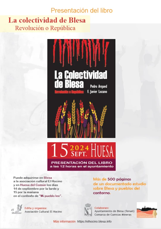 Presentación en Huesa del Común del libro 'La Colectividad de Blesa. Revolución o República' el 15/9/2024.